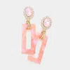 Fashnzfab Oval Stone Celluloid Acetate Open Rectangle Link Dangle Earrings In Pink