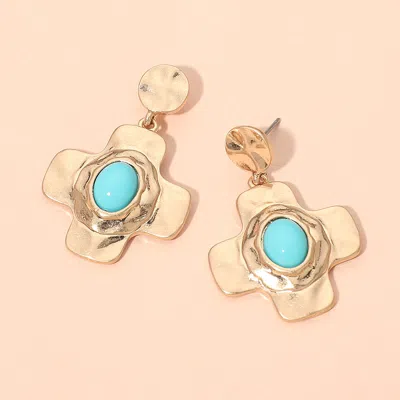 Fashnzfab Oval Stone Centered Cross Drop Dangle Earrings In Blue