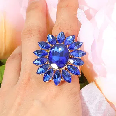Fashnzfab Oval Stone Centered Marquise Stone Cluster Round Stretch Ring In Blue