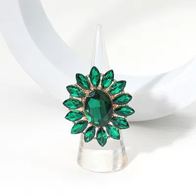 Fashnzfab Oval Stone Centered Marquise Stone Cluster Round Stretch Ring In Green
