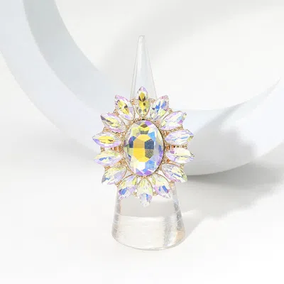 Fashnzfab Oval Stone Centered Marquise Stone Cluster Round Stretch Ring In Silver