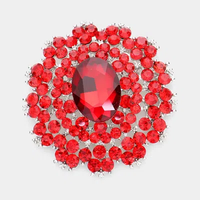 Fashnzfab Oval Stone Centered Pin Brooch In Red