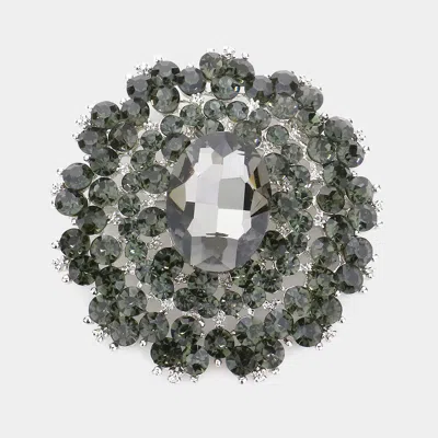 Fashnzfab Oval Stone Centered Pin Brooch In Black