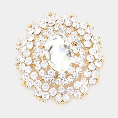 Fashnzfab Oval Stone Centered Pin Brooch In Gold