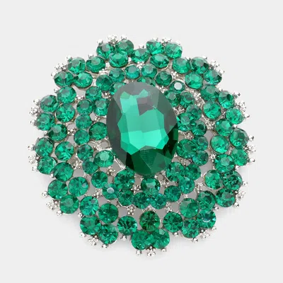 Fashnzfab Oval Stone Centered Pin Brooch In Green