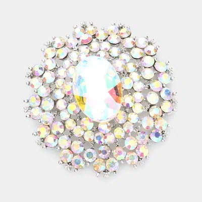 Fashnzfab Oval Stone Centered Pin Brooch In Metallic