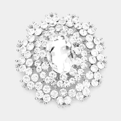 Fashnzfab Oval Stone Centered Pin Brooch In Metallic