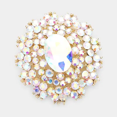 Fashnzfab Oval Stone Centered Pin Brooch In Pink