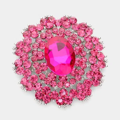 Fashnzfab Oval Stone Centered Pin Brooch In Purple