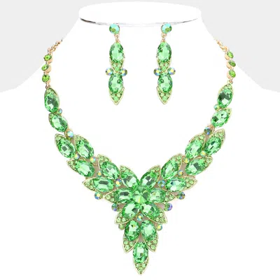 Fashnzfab Oval Stone Cluster Flower Accented Evening Necklace In Gray