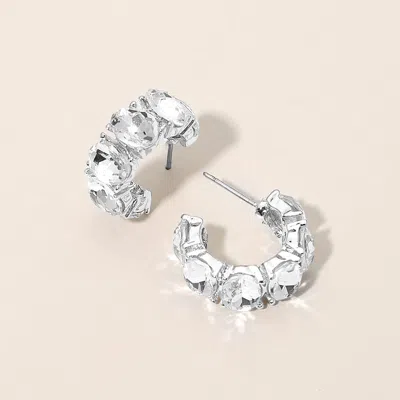 Fashnzfab Oval Stone Cluster Hoop Earrings In Multi