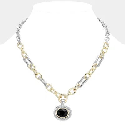 Fashnzfab Oval Stone Cluster Pendant Two Tone Chunky Chain Necklace In Gold