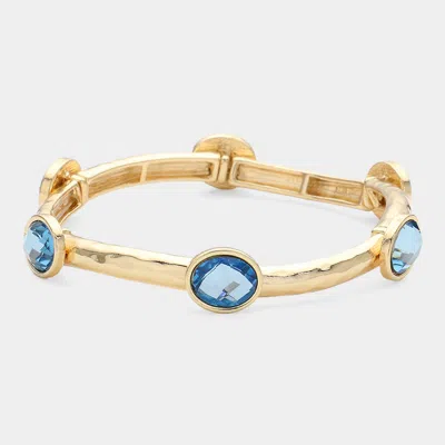 Fashnzfab Oval Stone Cluster Pointed Stretch Bracelet In Blue