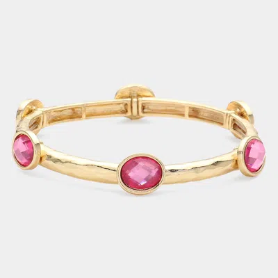 Fashnzfab Oval Stone Cluster Pointed Stretch Bracelet In Pink