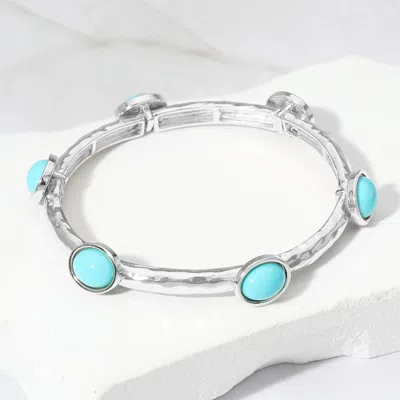 Fashnzfab Oval Stone Cluster Pointed Stretch Bracelet Rhodium, Turquoise In Multi