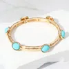 Fashnzfab Oval Stone Cluster Pointed Stretch Bracelet Turquoise In Blue