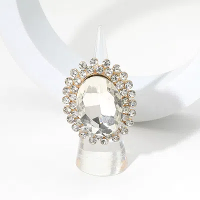 Fashnzfab Oval Stone Cluster Pointed Stretch Ring In Multi