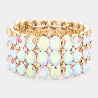 Fashnzfab Oval Stone Cluster Stretch Evening Bracelet Ab, Gold In Multi