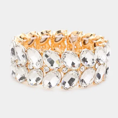 Fashnzfab Oval Stone Cluster Stretch Evening Bracelet Gold