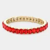 Fashnzfab Oval Stone Cluster Stretch Evening Bracelet Gold, Red In Multi