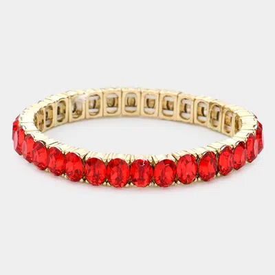 Fashnzfab Oval Stone Cluster Stretch Evening Bracelet Gold, Red In Multi