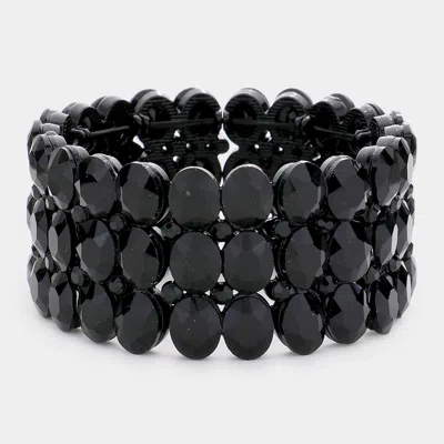 Fashnzfab Oval Stone Cluster Stretch Evening Bracelet Jet Black