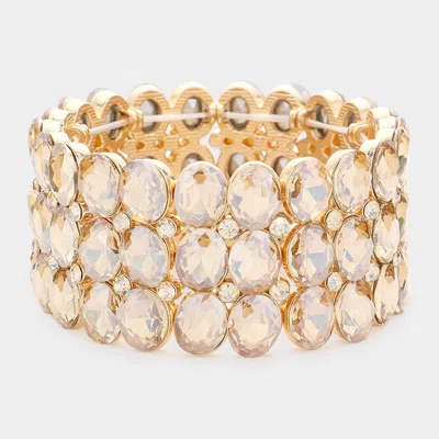 Fashnzfab Oval Stone Cluster Stretch Evening Bracelet Lt Col Topaz In Multi