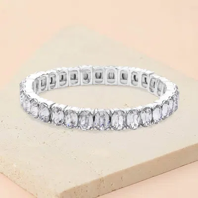 Fashnzfab Oval Stone Cluster Stretch Evening Bracelet In Metallic