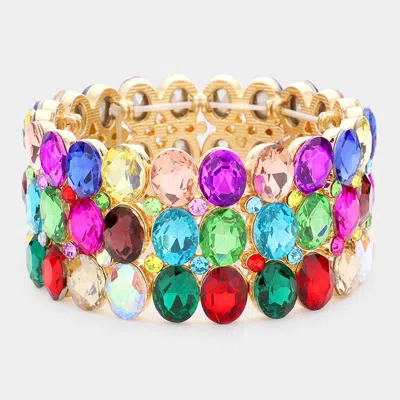 Fashnzfab Oval Stone Cluster Stretch Evening Bracelet Multi