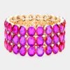 Fashnzfab Oval Stone Cluster Stretch Evening Bracelet Purple In Pink