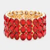 Fashnzfab Oval Stone Cluster Stretch Evening Bracelet Red In Red