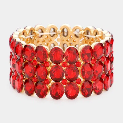 Fashnzfab Oval Stone Cluster Stretch Evening Bracelet Red