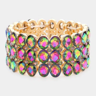 Fashnzfab Oval Stone Cluster Stretch Evening Bracelet Vitrail Medium In Multi
