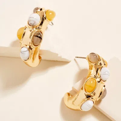 Fashnzfab Oval Stone Embellished Chunky Hoop Earrings In Gold