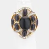 Fashnzfab Oval Stone Embellished Stretch Ring - Black In Black