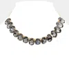 Fashnzfab Oval Stone Evening Necklace In Black