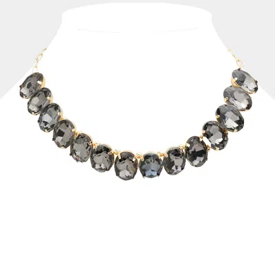 Fashnzfab Oval Stone Evening Necklace In Black