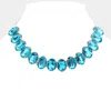 Fashnzfab Oval Stone Evening Necklace In Blue