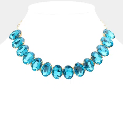Fashnzfab Oval Stone Evening Necklace In Blue