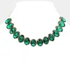 Fashnzfab Oval Stone Evening Necklace In Green
