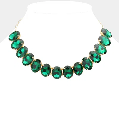 Fashnzfab Oval Stone Evening Necklace In Green