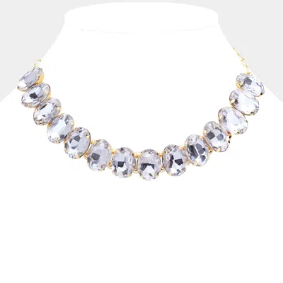 Fashnzfab Oval Stone Evening Necklace In Metallic