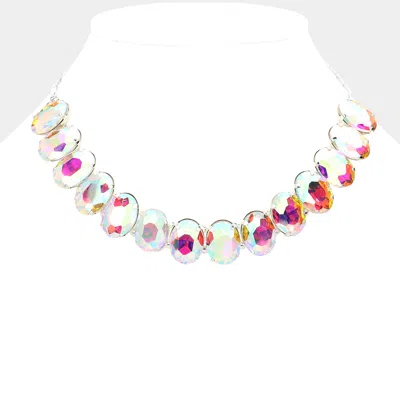 Fashnzfab Oval Stone Evening Necklace In Pink