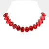 Fashnzfab Oval Stone Evening Necklace In Red