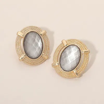 Fashnzfab Oval Stone Frame Stud Earrings In Gold
