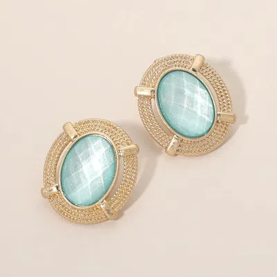 Fashnzfab Oval Stone Frame Stud Earrings In Gold