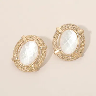 Fashnzfab Oval Stone Frame Stud Earrings In Purple