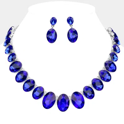 Fashnzfab Oval Stone Link Evening Necklace In Blue