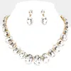 Fashnzfab Oval Stone Link Evening Necklace In Metallic