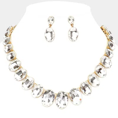 Fashnzfab Oval Stone Link Evening Necklace In Metallic